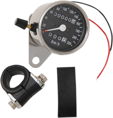 DRAG SPECIALTIES 2.4" KPH Mini LED Mechanical Speedometer/Indicators/Trip - Chrome Housing - Black Face - 2:1 21-6817DS