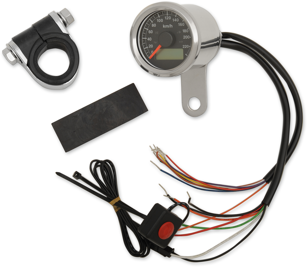 DRAG SPECIALTIES Mini Programmable Speedometer with Indicator Lights - Stainless Steel - KPH - Black Face 77759K