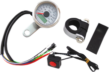 DRAG SPECIALTIES Mini Programmable Speedometer with Indicator Lights - Stainless Steel - KPH - White Face 77759WK