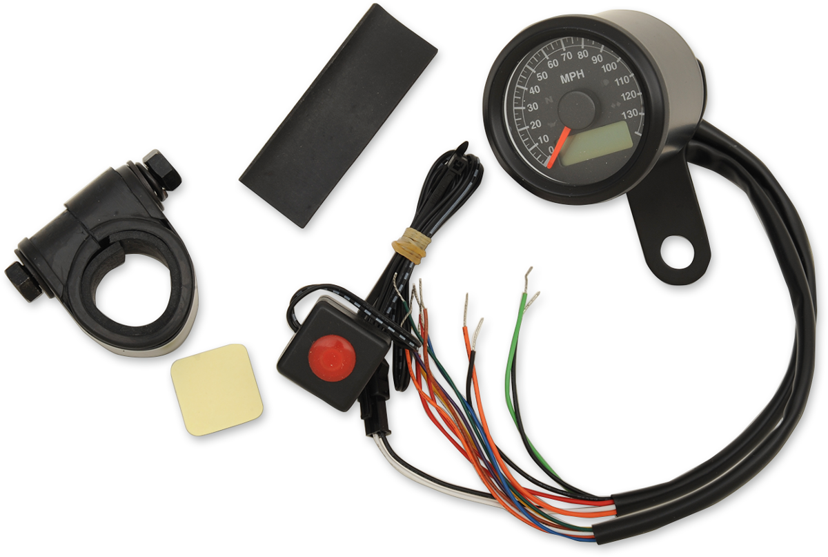 DRAG SPECIALTIES Programmable Speedometer with Indicator Lights - Gloss Black - 140 MPH LED Black Face - 1-7/8" 77902