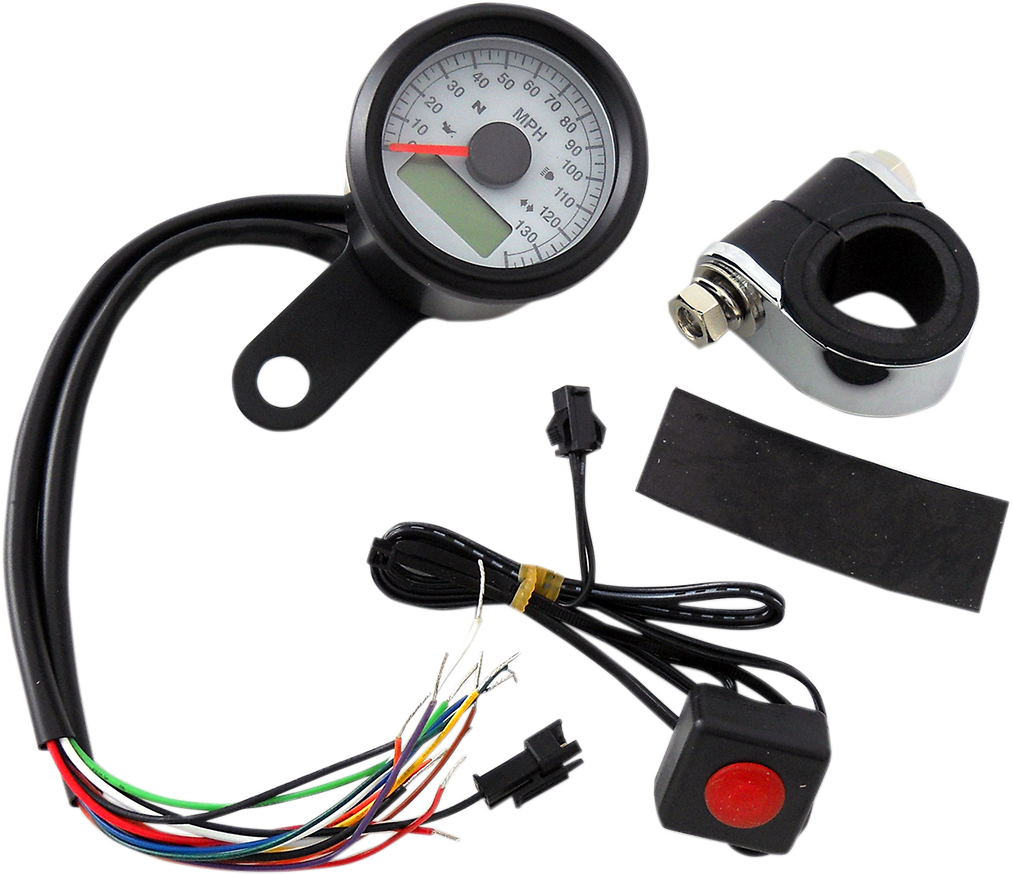 DRAG SPECIALTIES Programmable Speedometer with Indicator Lights - Gloss Black - 140 MPH LED White Face - 1-7/8" 77902W