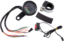 DRAG SPECIALTIES Mini Programmable Speedometer with Indicator Lights - Gloss Black - KPH - Black Face 77902K