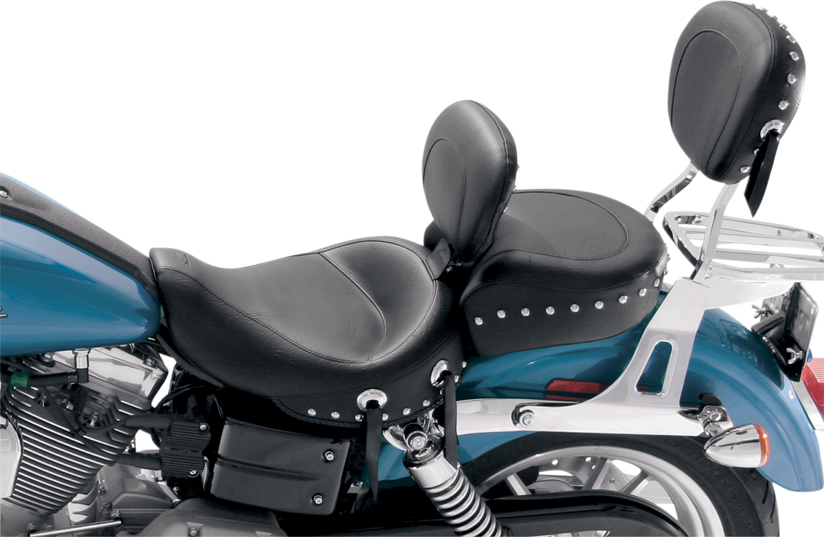 MUSTANG Wide Solo Seat - With Backrest - Black - Studded w /Concho - FXD '06-'17 79346