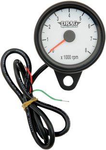 DRAG SPECIALTIES Mini Electronic Tachometer - White - Backlit LED Black Face - 2.4" 21-6849BDSW