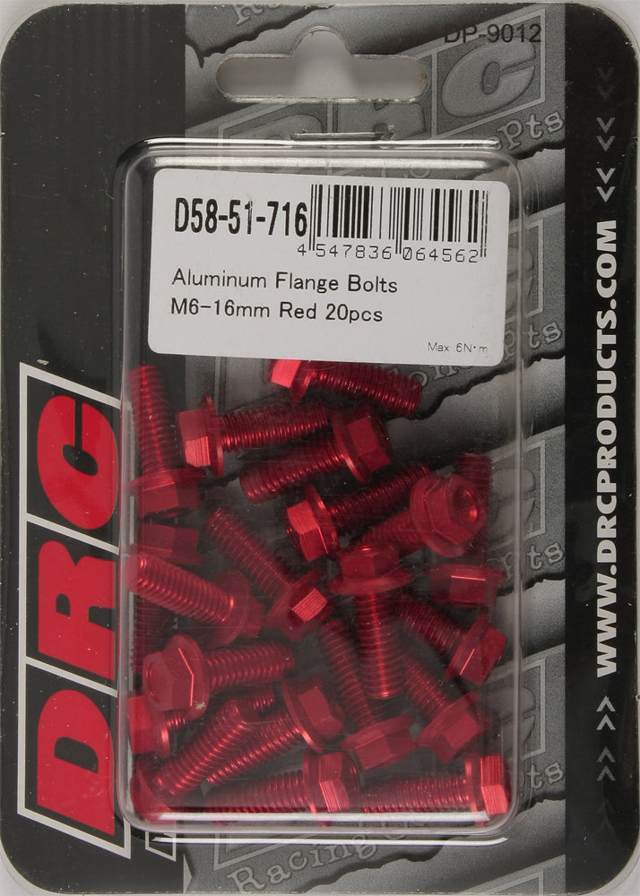 Aluminum Flange Bolts Red M6x16mm 20/Pk