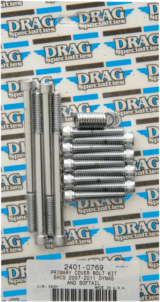 DRAG SPECIALTIES Bolt Kit - Primary Cover - Knurled - Chrome - Softail/Dyna MK672