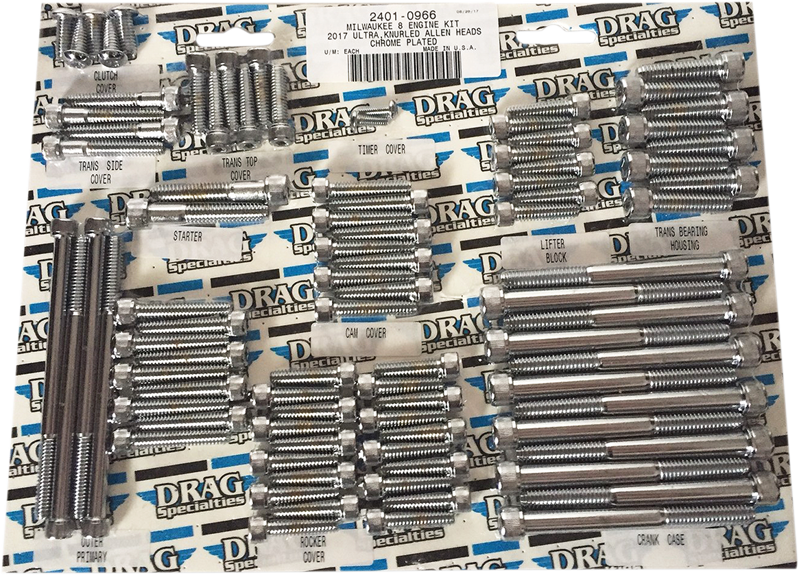 DRAG SPECIALTIES Bolt Kit - Engine - Knurled/Socket-Head - Chrome - M8 MK775
