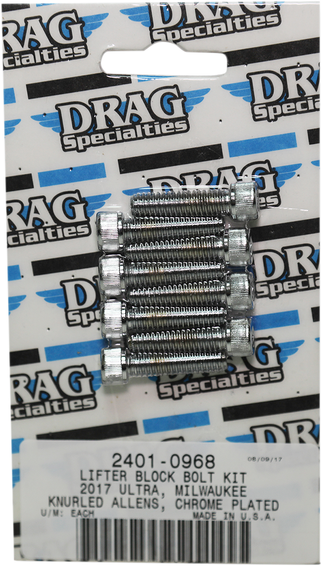DRAG SPECIALTIES Bolt Kit - Lifter Block - Knurled/Socket-Head - Chrome - M8 MK776