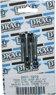 DRAG SPECIALTIES Bolt Kit - Transmission Side Cover - Knurled/Socket-Head - Chrome - M8 MK782