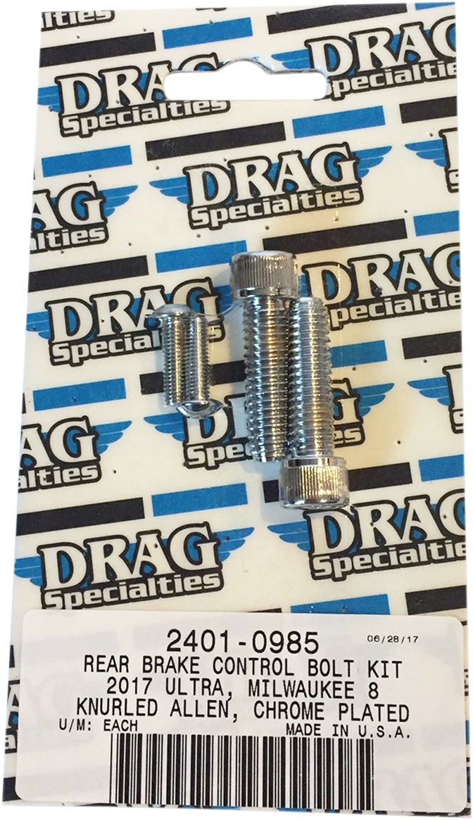 DRAG SPECIALTIES Bolt Kit - Rear Brake Control - Knurled/Socket-Head - Chrome - M8 MK785
