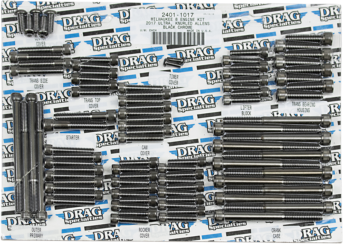 DRAG SPECIALTIES Bolt Kit - Engine - Knurled/Socket-Head - Black/Chrome - M8 MK775BK