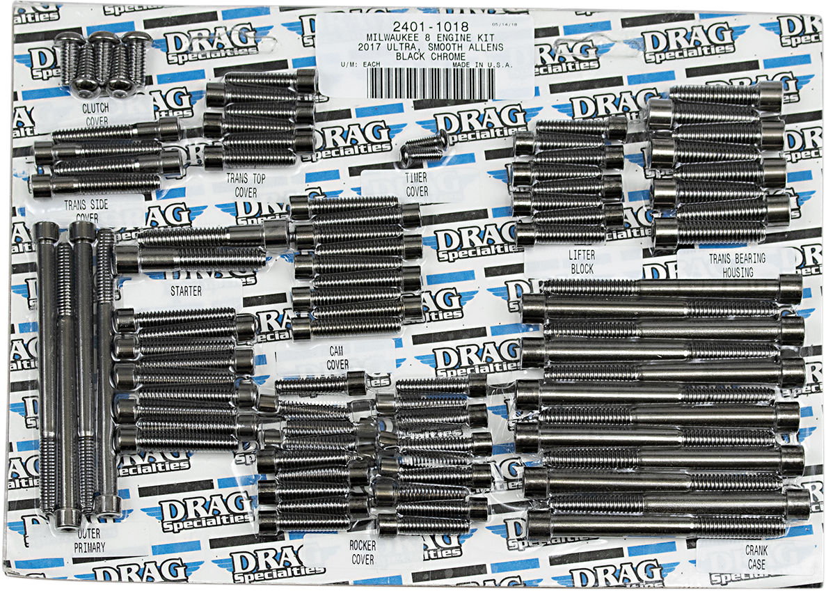 DRAG SPECIALTIES Bolt Kit - Engine - Smooth/Socket-Head - Black/Chrome - M8 MK775SBK