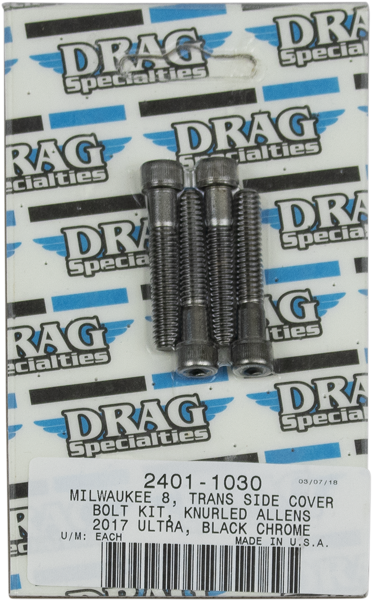 DRAG SPECIALTIES Bolt Kit - Transmission Side Cover - Knurled/Socket-Head - Black/Chrome - M8 MK782BK
