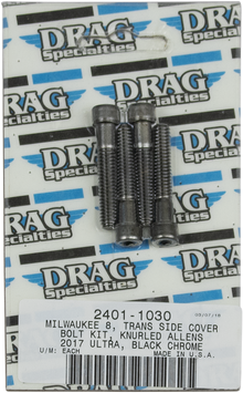 DRAG SPECIALTIES Bolt Kit - Transmission Side Cover - Knurled/Socket-Head - Black/Chrome - M8 MK782BK