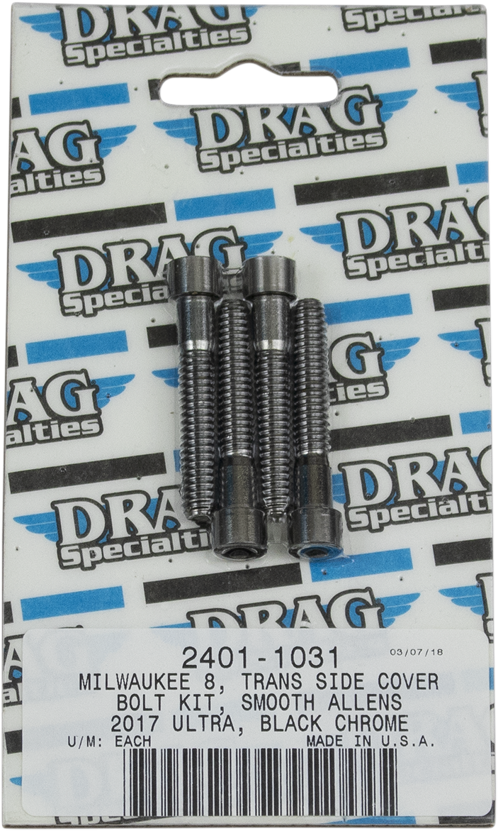 DRAG SPECIALTIES Bolt Kit - Transmission Side Cover - Smooth/Socket-Head - Black/Chrome - M8 MK782SBK