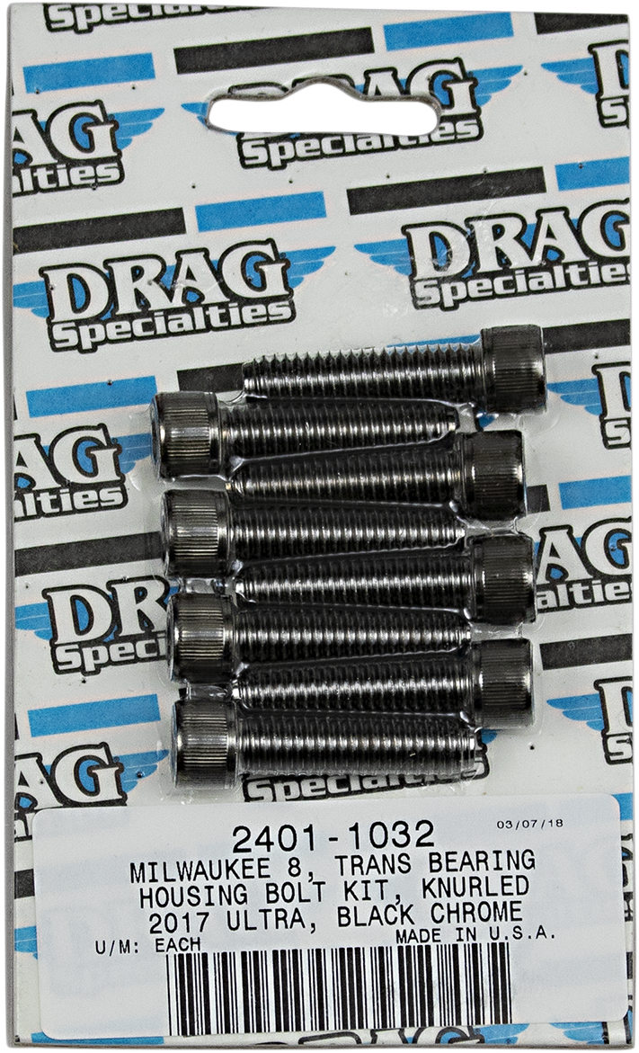DRAG SPECIALTIES Bolt Kit - Transmission Bearing Housing - Knurled/Socket-Head - Black/Chrome - M8 MK783BK