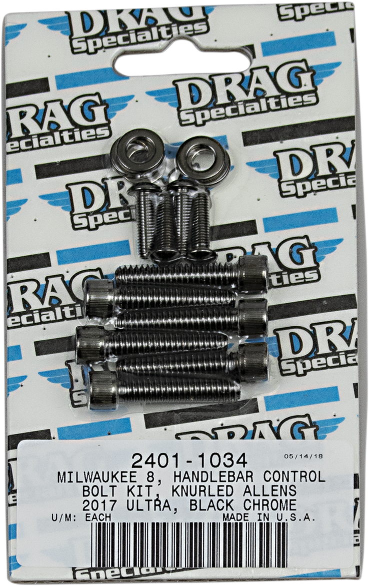 DRAG SPECIALTIES Bolt Kit - Handlebar Controls - Knurled/Socket-Head - Black/Chrome - M8 MK784BK