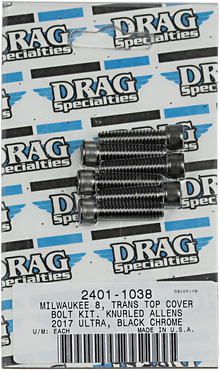 DRAG SPECIALTIES Bolt Kit - Transmission Top Cover - Knurled/Socket-Head - Black/Chrome - M8 MK786BK