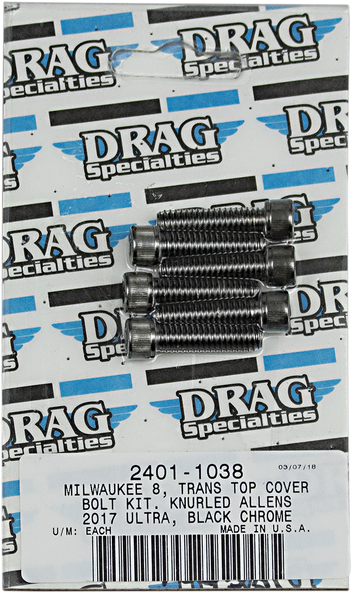 DRAG SPECIALTIES Bolt Kit - Transmission Top Cover - Knurled/Socket-Head - Black/Chrome - M8 MK786BK
