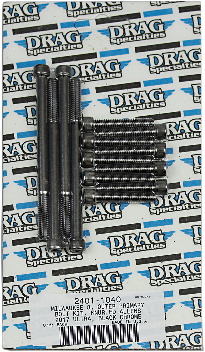 DRAG SPECIALTIES Bolt Kit - Outer Primary - Knurled/Socket-Head - Black/Chrome - M8 MK787BK