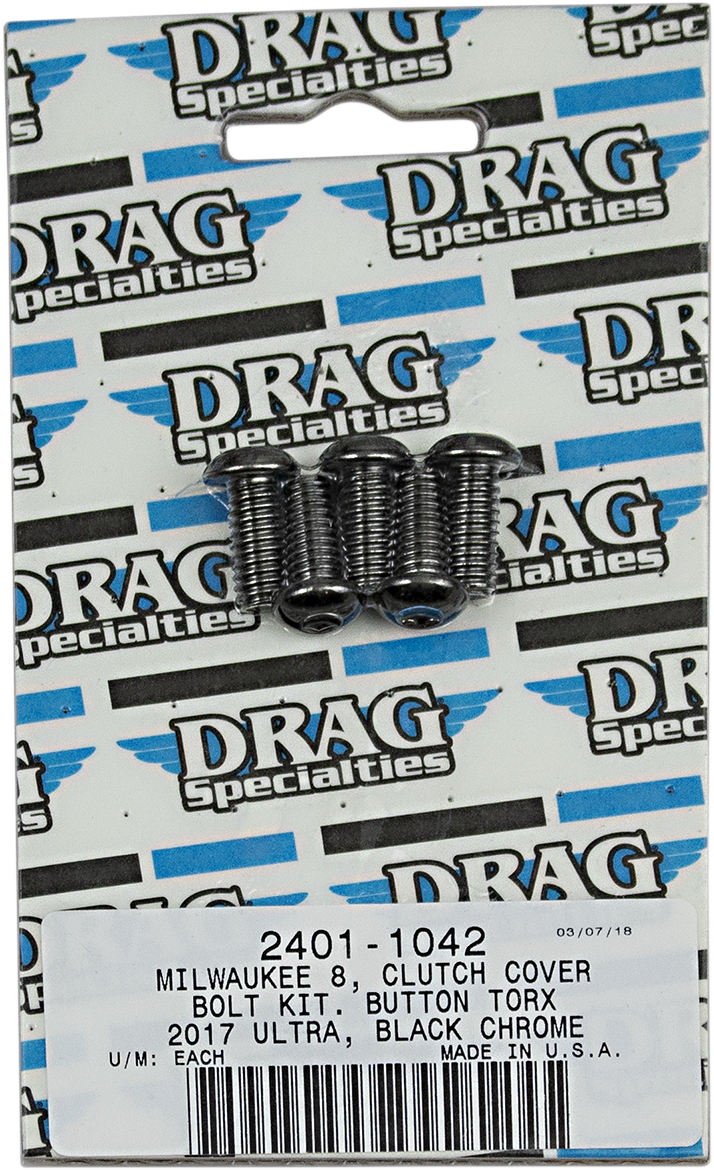 DRAG SPECIALTIES Bolt Kit - Clutch Cover - Smooth/Button-Head/Torx - Black/Chrome - M8 MK788BK