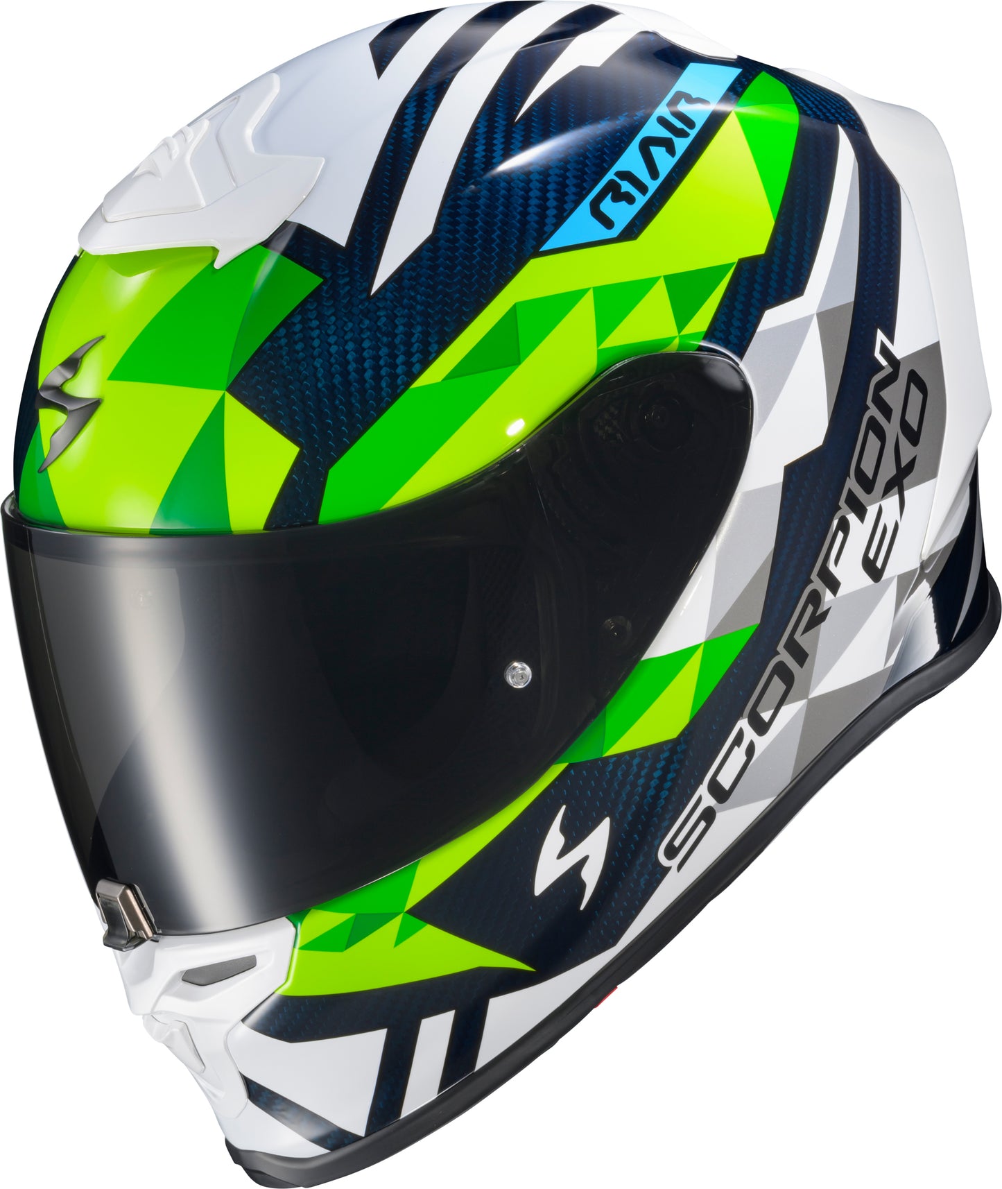 Exo R1 Air Full Face Helmet Carbon Rastor Wht/Grn/Blue Lg