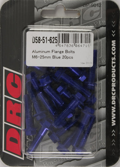 Aluminum Flange Bolts Blue M6x25mm 20/Pk
