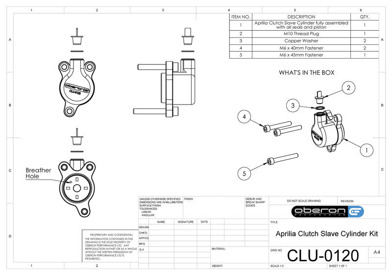 Oberon 30mm Aprilia Caponord 1000, Futura, Falco, RSV, Tuono and Kawasaki H2 / R Clutch Slave Cylinder