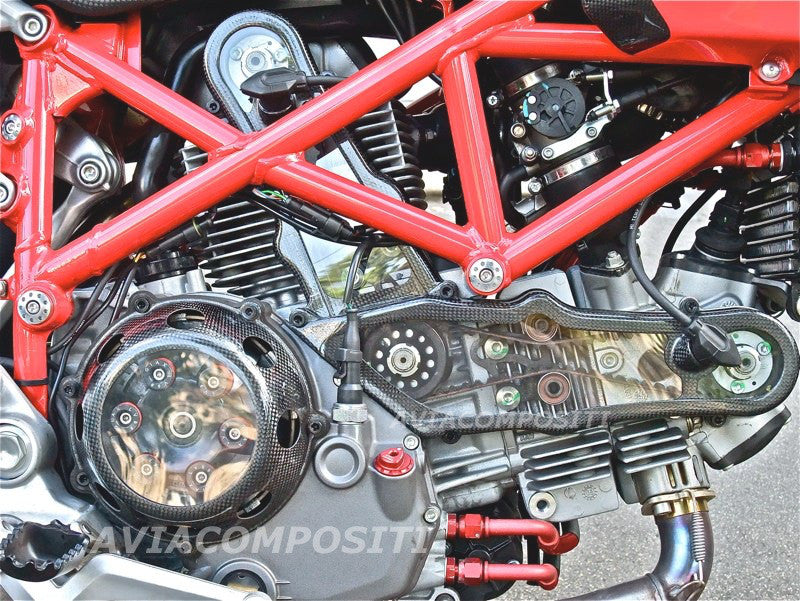 AviaCompositi Carbon Fiber And Clear Window Belt Covers for Ducati Dual Spark motors