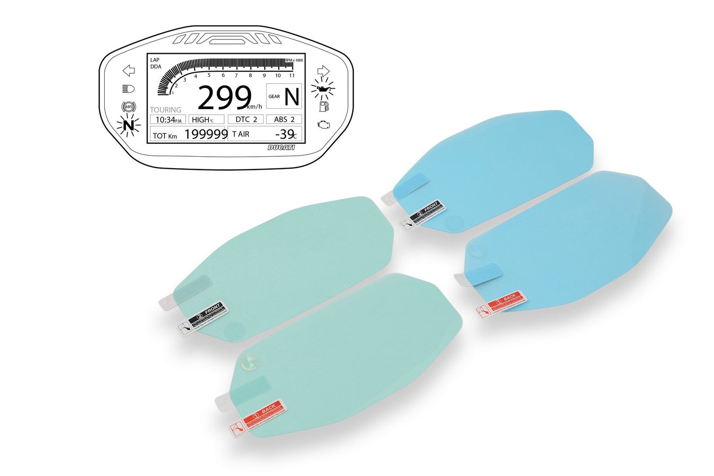 CNC Racing Dashboard Screen Protector Kit for the Ducati Monster 1200 / 821 / 797, Supersport 939/950 (2017+), Hypermotard 950 / SP, and Panigale / Streetfighter V2