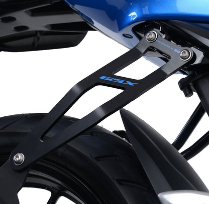 R&G Racing,Exhaust Hanger (Black) with Blue Logo and LHS Footrest Blanking Plate for Suzuki GSX-R125 / GSX-S125 ' 17-'21