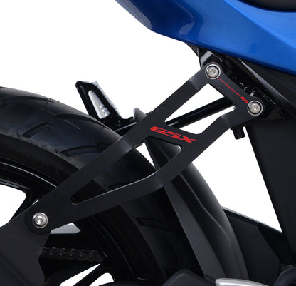 R&G Racing,Exhaust Hanger (Black) with Blue Logo and LHS Footrest Blanking Plate for Suzuki GSX-R125 / GSX-S125 ' 17-'21