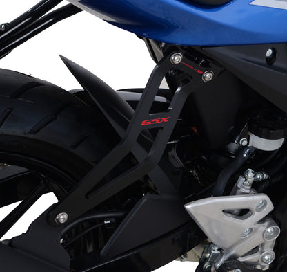R&G Racing,Exhaust Hanger (Black) with Blue Logo and LHS Footrest Blanking Plate for Suzuki GSX-R125 / GSX-S125 ' 17-'21