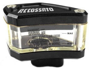 Accossato see-through fluid reservoir, 20 cmÂ³ Provided with Vertical and Horizontal Output Fittings and Bracket Not Included