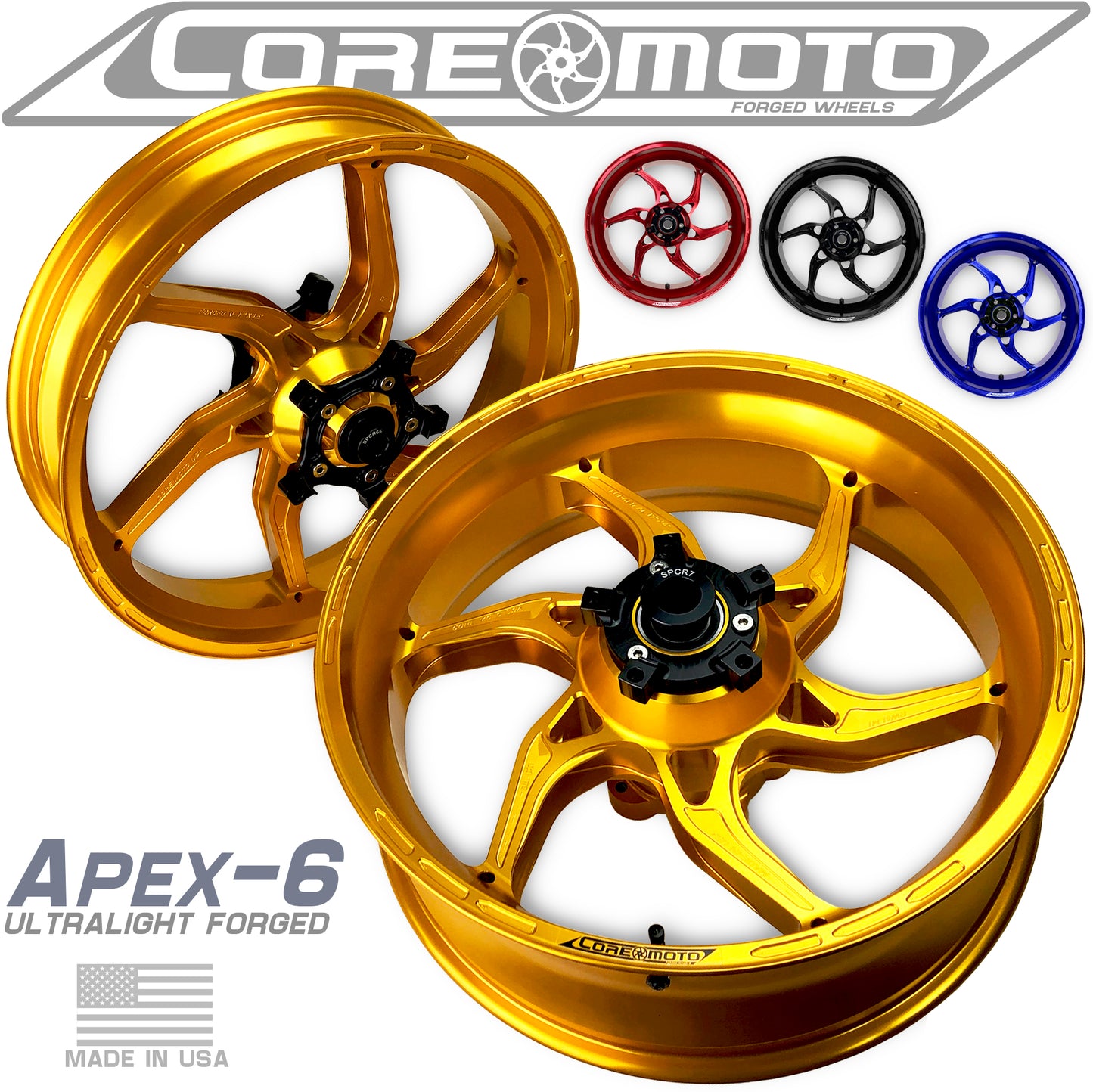 Core Moto APEX-6 Forged Aluminum Wheels for the BMW S1000R / S1000RR and HP4 (2015-2019)