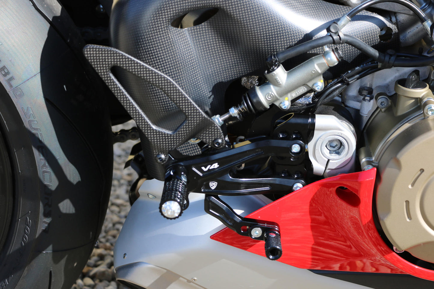 CNC Racing RPS Adjustable Rearset for the Ducati Panigale V4 / S / R - with Carbon Heel guard