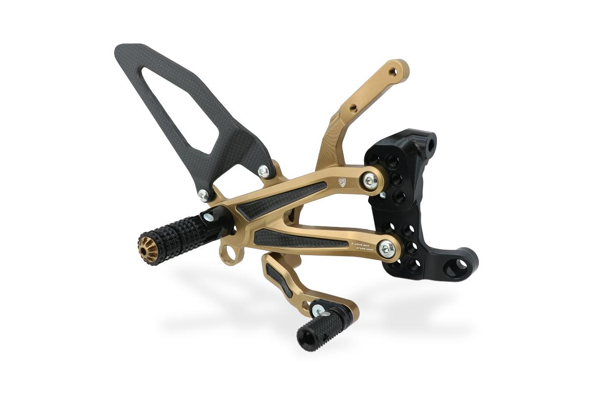 CNC Racing BRONZE and CARBON LIMITED EDITION RPS Adjustable Rearset for the Ducati Panigale V4 / S / R - with Carbon Heel guard