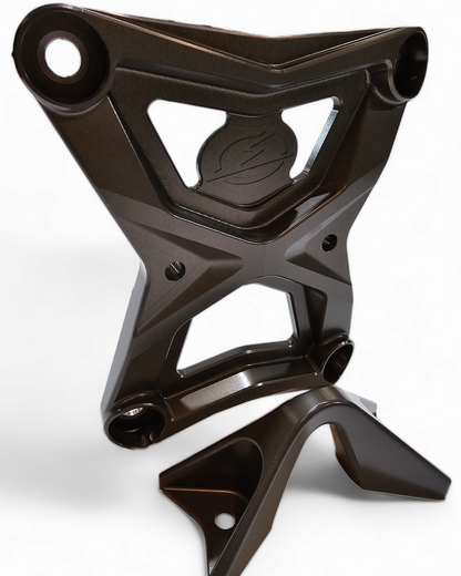 Radius Rod Plate with Tow Hook installed on 2020-2024 Polaris RZR Pro XP in gunmetal anodized billet aluminum