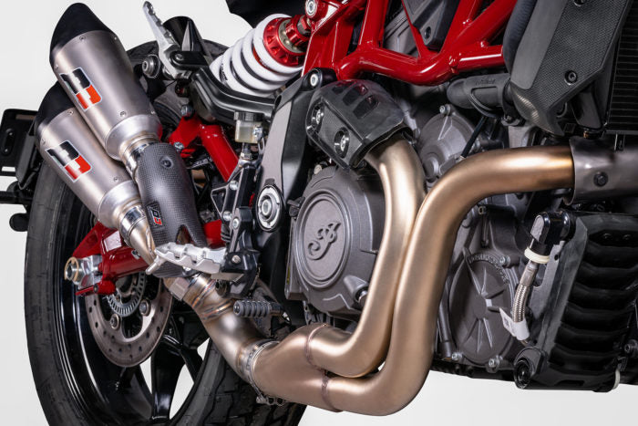 QD Exhaust Twin GUNSHOT Exhaust for the Indian FTR 1200 (Flat Track Racer) (2021+ Euro5)