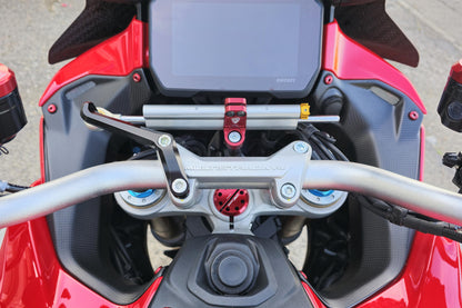 CNC Racing Steering Damper Mount kit for Ducati Multistrada V4 / S with OE Handlebar Clamp / Riser
