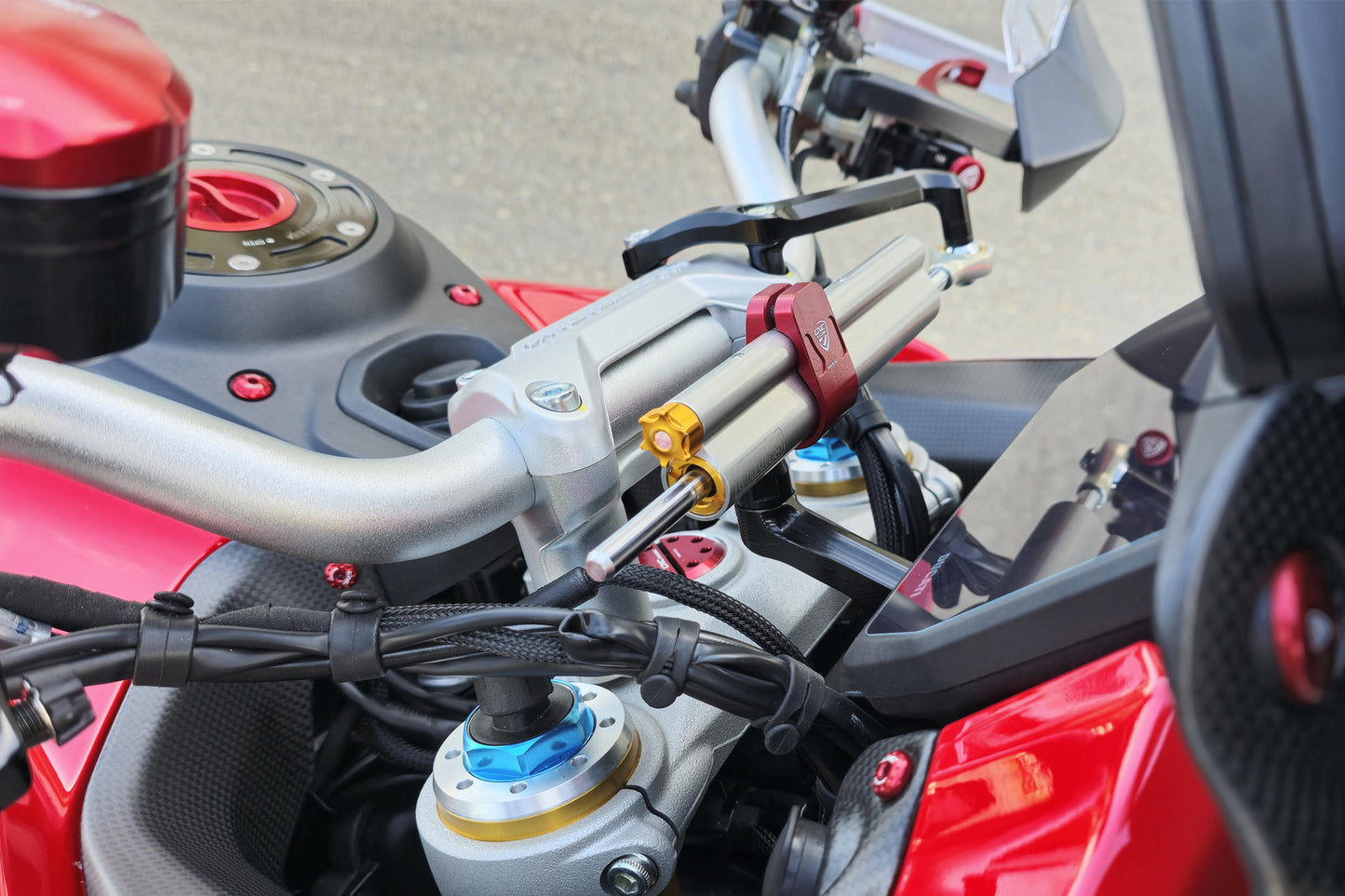 CNC Racing Steering Damper Mount kit for Ducati Multistrada V4 / S with OE Handlebar Clamp / Riser