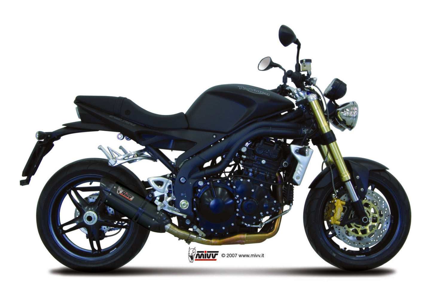 MIVV Slip-on, Suono Black, Low Down Exhaust For Triumph Speed Triple 1050 2007-2010