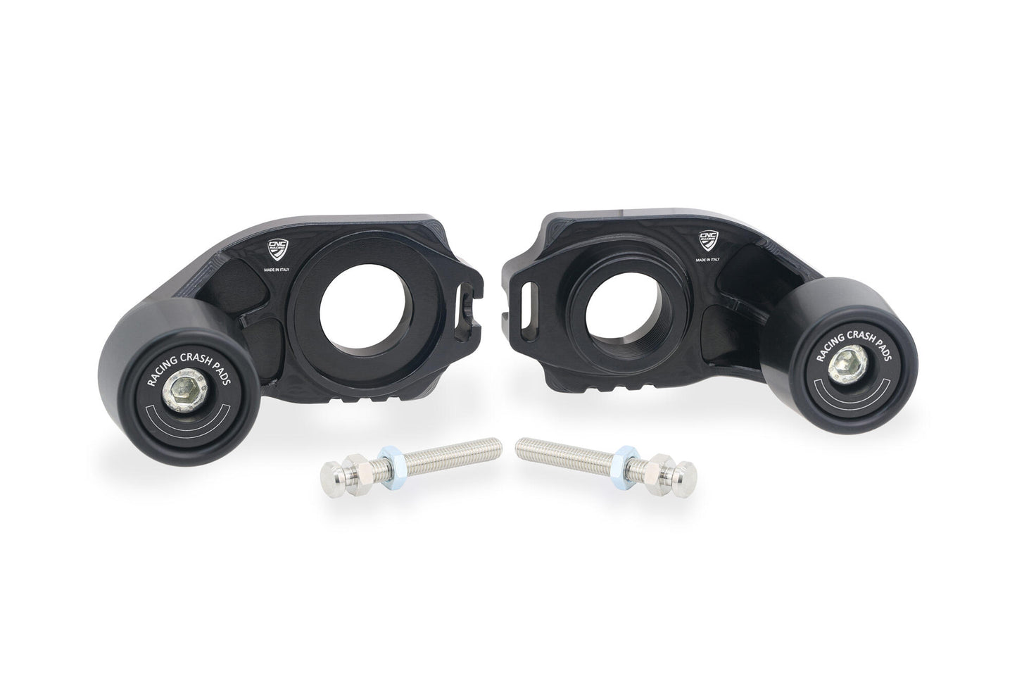 CNC Racing Billet Chain Adjuster Blocks With Sliders for the Ducati Monster 937, Hypermotard 698 Mono, and Multistrada V2 (2025+)