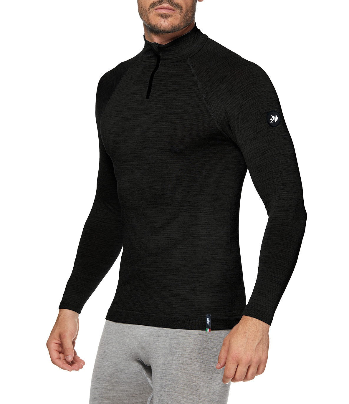 SIX2 Merino Wool Long-sleeve Mock Neck with Zip