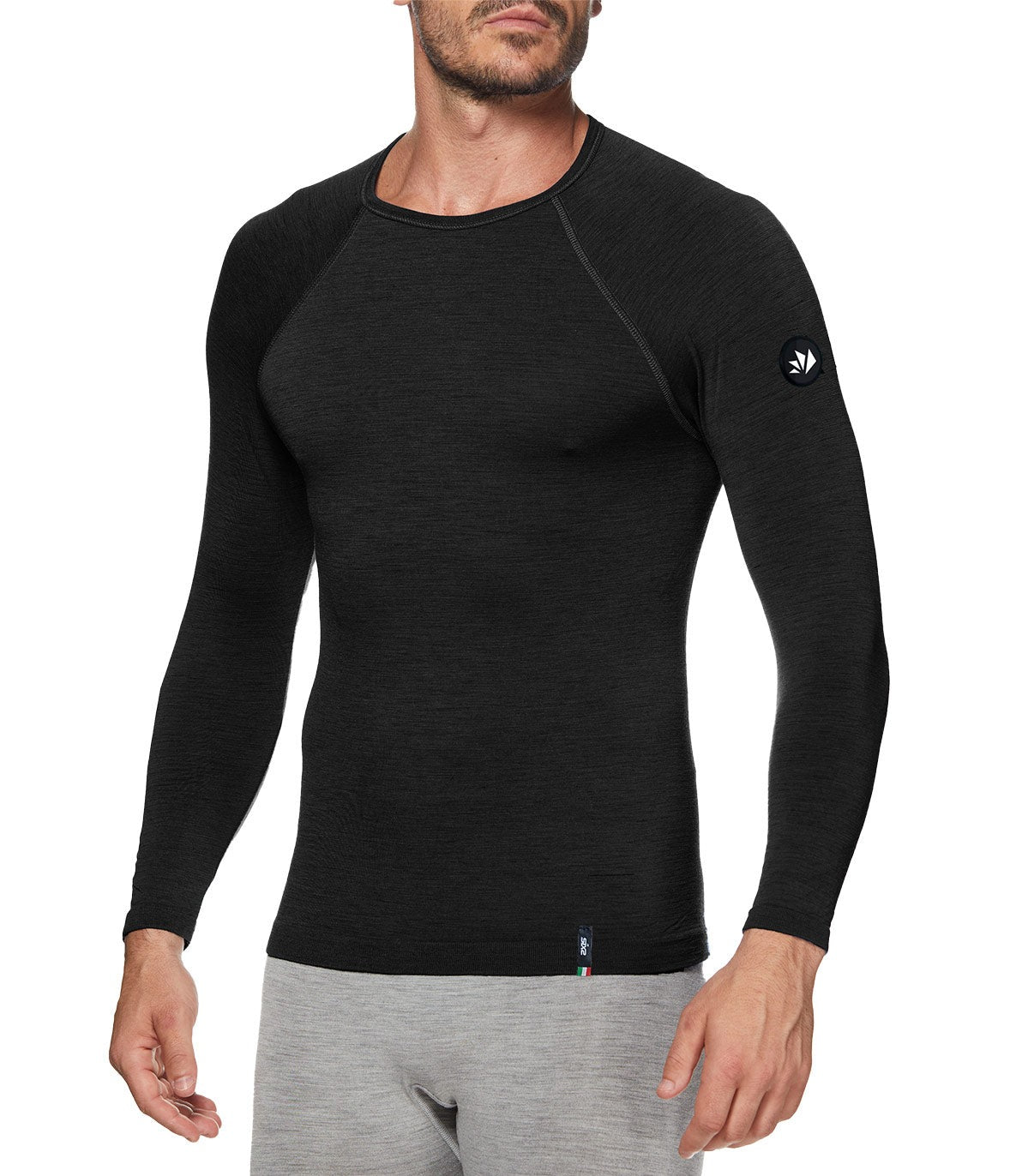 SIX2 Lightweight Merino Wool Long-sleeve Mock Neck Shirt