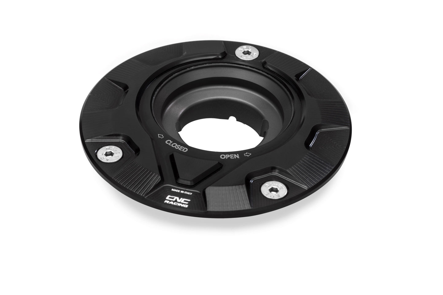 CNC Racing 'GEAR' Aluminum Gas Cap Flange for MV 3 cylinder Models, Aprilia, Moto Guzzi, and Triumph