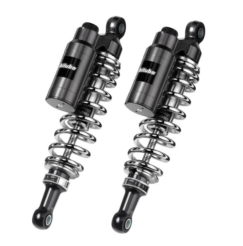 Bitubo WMT0 Twinshocks Adj.: Spring Preload, Reb., Comp., Length 361mm, Piggyback Tank, Chr Edition