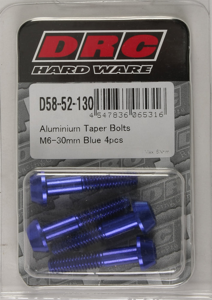 Aluminum Taper Bolts Blue M6x30mm 4/Pk