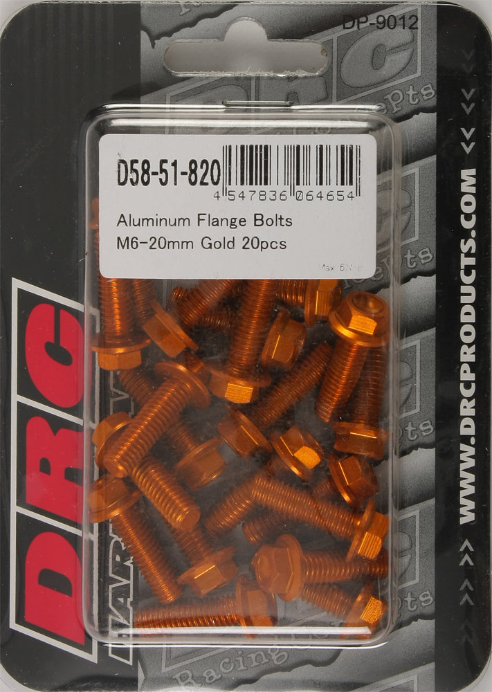 Aluminum Flange Bolts Gold M6x20mm 20/Pk
