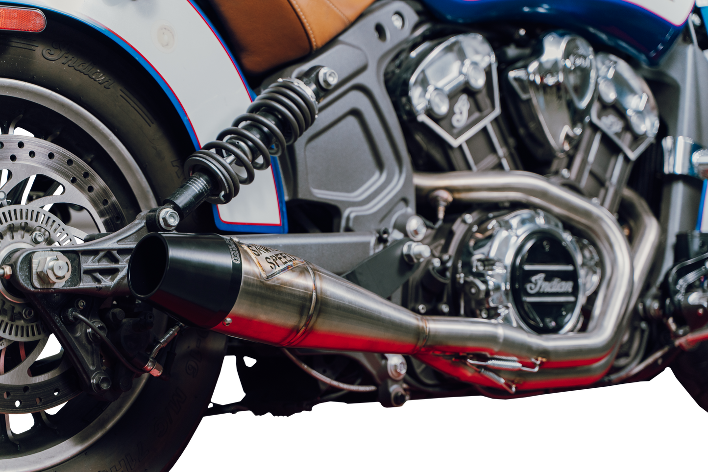 Indian Scout Mid Length Brushed Ss W/ Blk End Cap